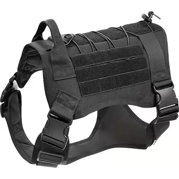 Postroj pro psa Taktická vesta / postroj pro psy – pevný a nastavitelný - Černá , XL