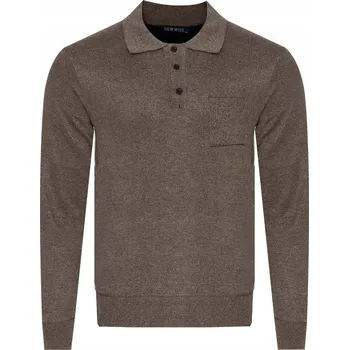 Pánský svetr PÁNSKÝ SVETR - N535 BRĄZOWY klasický elegantní s polo límečkem, moderní