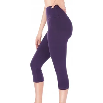 Dámské oblečení Dámské 3/4 legíny rybářky bavlněné s vysokým pasem švestkové S