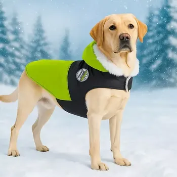 Obleček pro psa Zimní teplá bunda pro psy s kapucí – voděodolná, pohodlná - 2XL