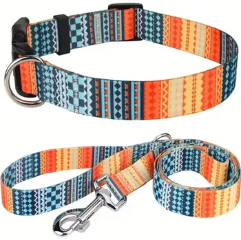 Obojek pro psa Nastavitelný obojek a vodítko pro psy – odolný nylonový set - oranžová , S