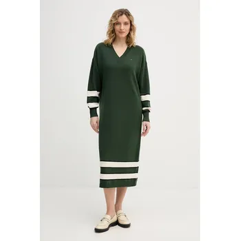 Dámské šaty Šaty s přídavkem kašmíru Tommy Hilfiger WW0WW47664 zelená 78X, vel. XL