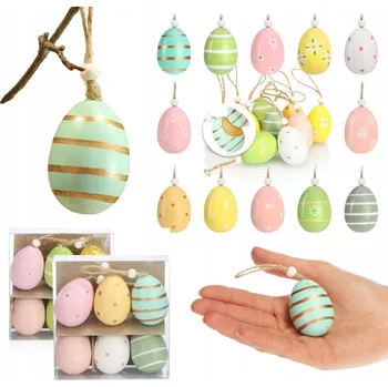 Velikonoční dekorace SADA BAREVNÁ DŘEVĚNÁ VELIKONOČNÍ VAJÍČKA NA POVĚŠENÍ - 12 KS