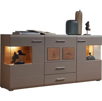 Komoda Šedá široká komoda Davids 170 x 94 x 42 MDF, sklo