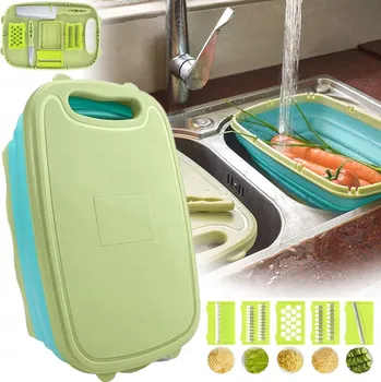 Kuchyňské prkénko KEMPINGOVÉ PRKÉNKO NA KRÁJENÍ S 5 KRÁJEČI NA ZELENINY A 2 NOŽI, 9 V 1