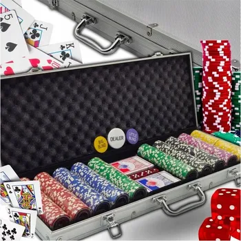 Pokerové sada Pokerový Set 500 Žetonů Texas Poker Žetony Kufr Karet Silný + Podložka