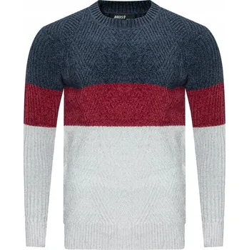 Pánský svetr PÁNSKÝ SVETR - S8668 NÁMOŘNICKÁ MODRÁ-BORDO-SZARY bavlněný teplý dárek