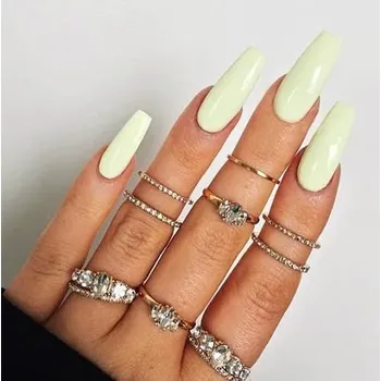 Brishow Coffin dlouhé umělé nehty žluté balerínské akrylové nehty, celoplošné nalepovací nehty 24