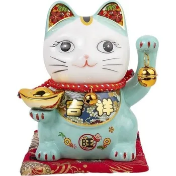 Zahradní dekorace Smějící se kočka štěstí a štěstí - Japonská Maneki Neko - Modrá - Prasátko - Dekorativní předmět -