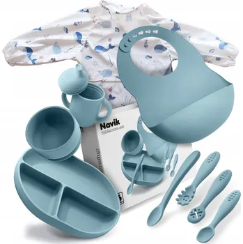dětská jídelní sada NAVIK Silikonová Sada Nádobí pro Děti s Přísavka 6M+ Modrá