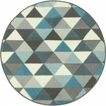 Koberec Průměr 90 cm KOBEREC LUNA KULATÝ SVĚTLE MODRÝ ŠEDÝ TROJÚHELNÍKY KOSOČTVERCE
