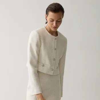 Reserved - Krátké sako z látky boucle - krémová - 124BP-01X - 124BP-01X-L-3