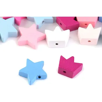 Dětské navlékací korálky Dřevěné korálky hvězda, korunka, barva 1 mix barev hvězda