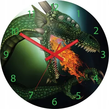 Hodiny Nástěnné hodiny s motivem draka, akrylové, Kulatý, quartzové