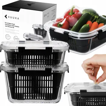 Dóza na potraviny Skleněné nádoby na potraviny 2 ks vzduchotěsné pružné víko košík