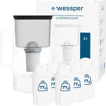 Filtrace vody Filtrační konvice skleněná Wessper D2 BOROSILICATE 3l černá + 6x filtr