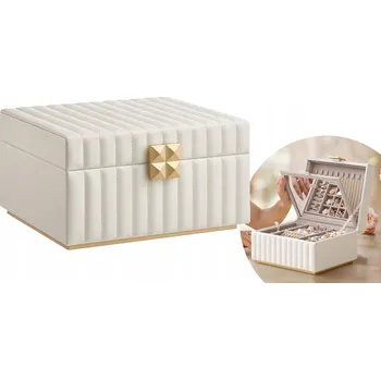 Šperkovnice Šperkovnice na bižuterii Songmics béžová kožená s zrcátkem, víceúrovňová