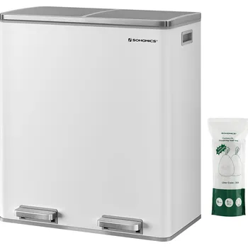 Odpadkový koš SONGMICS Dvojitý odpadkový koš, 58.5x36x65cm, bílý Odpadkový koš