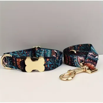 Obojek pro psa 2ks sada obojku a vodítka – etnický vzor, nastavitelný set - Model1 , M