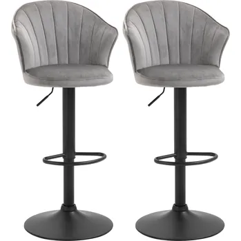 Barová židle HOMCOM Sada 2 barových židlí otočné barové židle s výškově nastavitelným opěradlem sametový dotek šedá, bez područek, 51,5x57,5x93-114,5cm do kuchyně a baru | Aosom.de