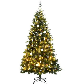 Vánoční stromek vidaXL Umělý sklápěcí vánoční stromek s 300 LED a koulemi 210 cm