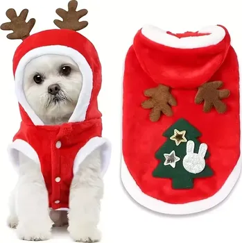Obleček pro psa Vánoční Kostým pro Psy – Teplý Zimní Obleček se Sobími Parůžky - L