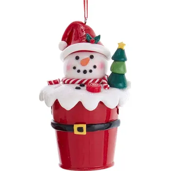 Vánoce Vánoční ozdoba sněhulák, červeno-bílý, kov, 10,6 cm