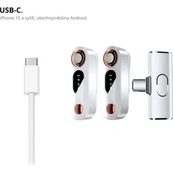 Mikrofon Bezdrátové Klopové Mikrofony s Nabíjecím Boxem Set Živé Nahrávání Výběr Variant 2x mikrofon + přijímač USB-C