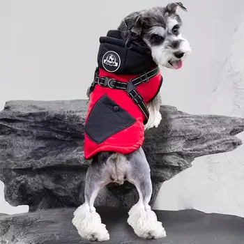 Obleček pro psa Zimní větruodolná bunda pro psy s kapucí - červený , XL