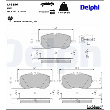 Brzdová destička Sada brzdových destiček, vždy 4 kusy v sadě DELPHI LP3856