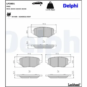 Brzdová destička Sada brzdových destiček, vždy 4 kusy v sadě DELPHI LP3801