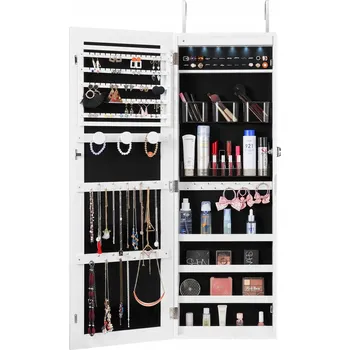 Šatní skříň Skříň na šperky se zrcadlem 108 cm, montáž na stěnu, uzamykatelná, bílá