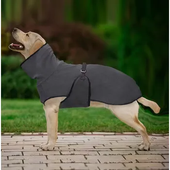 Obleček pro psa Zimní Plášť pro Psy – Teplý Fleece Kabát s Nastavitelným Zapínáním - šedá , XL