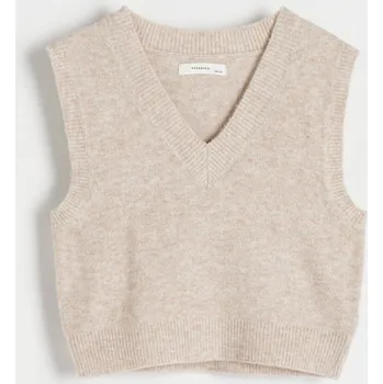 Dívčí svetr Reserved - Úpletová vesta - béžová - 1728W-08M - 1728W-08M-158-3