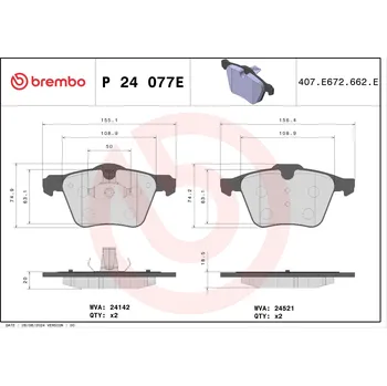 Brzdová destička Sada brzdových destiček, vždy 4 kusy v sadě BREMBO P 24 077E