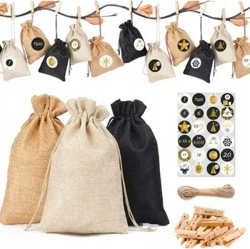 Vánoční dekorace Adventní kalendář Sáčky DIY Sada KOMPLET K Naplnění Vánoční 24