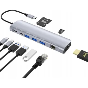 USB hub Adaptér HUB USB-C HDMI 4k LAN RJ45 Gigabit PD 100W