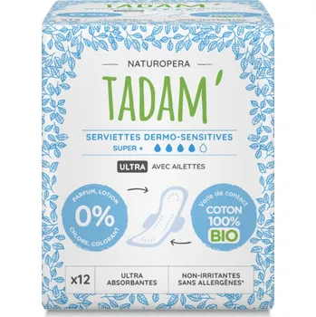 Menstruační vložka TADAM Dermo sensitivní vložky z BIO bavlny, super+, 12 ks Šetrná a pohodlná ochrana