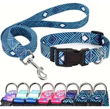 Obojek pro psa Psí obojek se sadou vodítka – Nastavitelný, polyesterový - Paví modrá , M