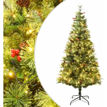 Vánoční stromek vidaXL Vánoční stromek s LED diodami a šiškami zelený 225 cm PVC a PE