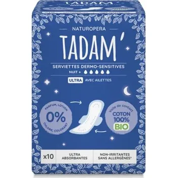 TADAM Dermo sensitivní vložky z BIO bavlny, noční, 10 ks Prodyšné a extra savé vložky pro klidný spánek