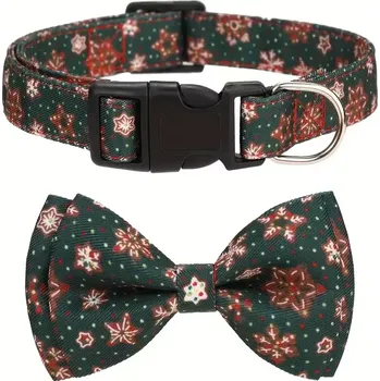 Obojek pro psa Vánoční Obojek pro Psy s Motýlkem – Nastavitelný, Slavnostní, Polyester - L