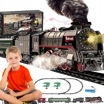 Vláček a vláčkodráha OBROVSKÁ KOUŘÍCÍ ELEKTRICKÁ ŽELEZNICE VLAK S VAGÓNY A KOLEJEMI HRAČKA XXL