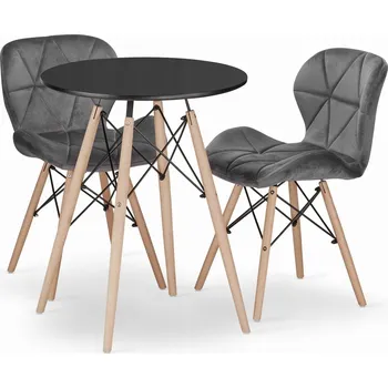 Jídelní stůl Jídelní stůl do kuchyně kulatý TODI 60 černý + 2 židle LAGO šedé