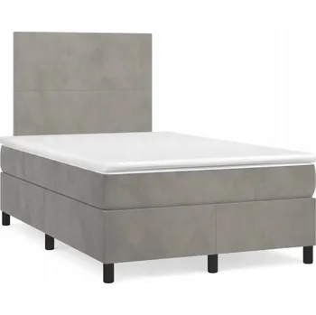 Postel Kontinentální postel sametová světle šedá 203 x 120 x 118/128 cm s matrací