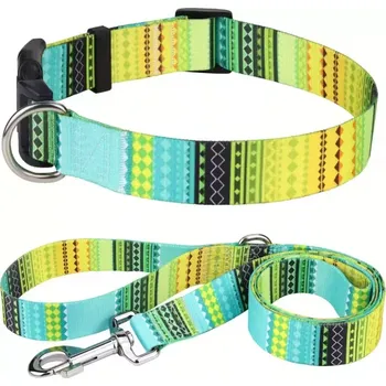 Obojek pro psa Nastavitelný obojek a vodítko pro psy – odolný nylonový set - Zelená , M