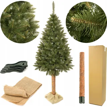 Vánoční stromek Umělý vánoční stromeček Smrk Přírodní na kmeni 220 cm + Ozdobná juta