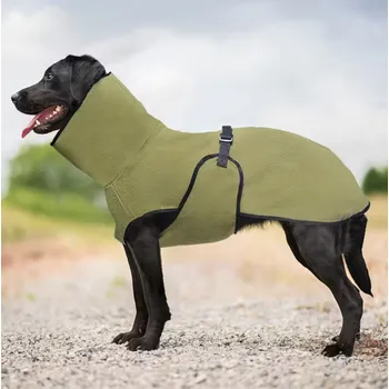 Obleček pro psa Zimní Plášť pro Psy – Teplý Fleece Kabát s Nastavitelným Zapínáním - Zelená , XL