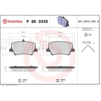 Brzdová destička Sada brzdových destiček, vždy 4 kusy v sadě BREMBO P 86 032E