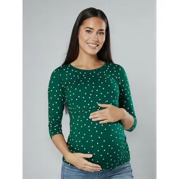 Těhotenské a kojící tričko 3v1 - tmavě zelené Forest s puntíky, 3/4 rukáv Velikost: XS